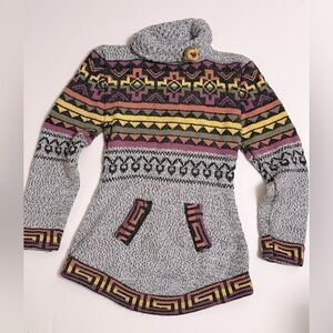 Andean Colorful Warm Sweater Aztec Geometric Pattern Pocket Peruvian Size 2-4
